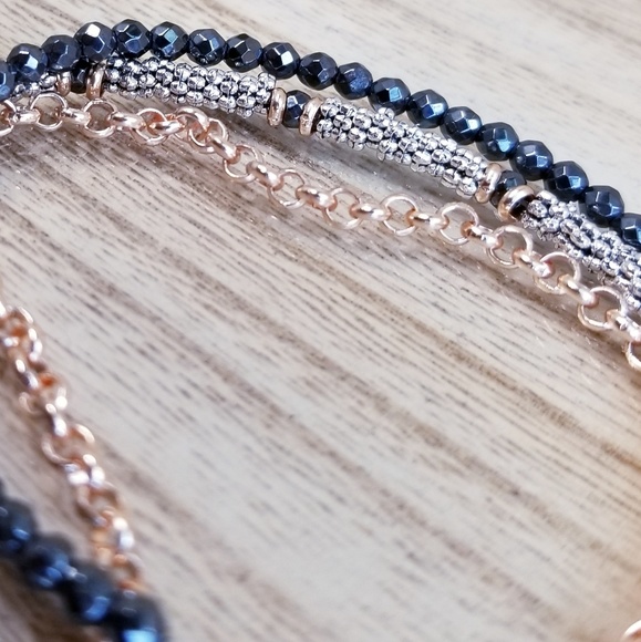 Three Row Beaded Hematite Bracelet on Toggle - Picture 8 of 8